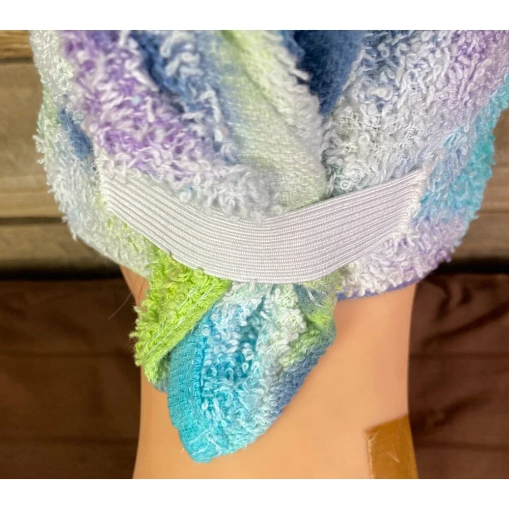 Tie Dye Hair Wrap Towel Soft 100% Cotton Teal Purple Yellow Handmade 20X40 in